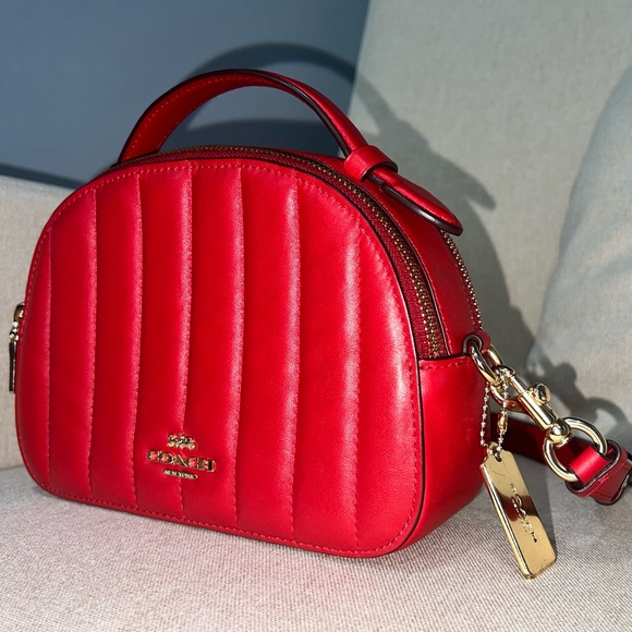 Coach Red Quilted Dome Crossbody Bag with Gold Hardware - Picture 2 of 9